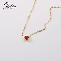 joolim jewelry wholesale no fade fashion red zircon peach heart pendant necklace trendy for women stainless steel jewelry