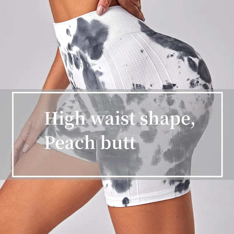 

Seamless Ddrip-dyed Yoga Pants High Waist Waist Pull-in Exercise Three-point Elastic Yoga Shorts For Women