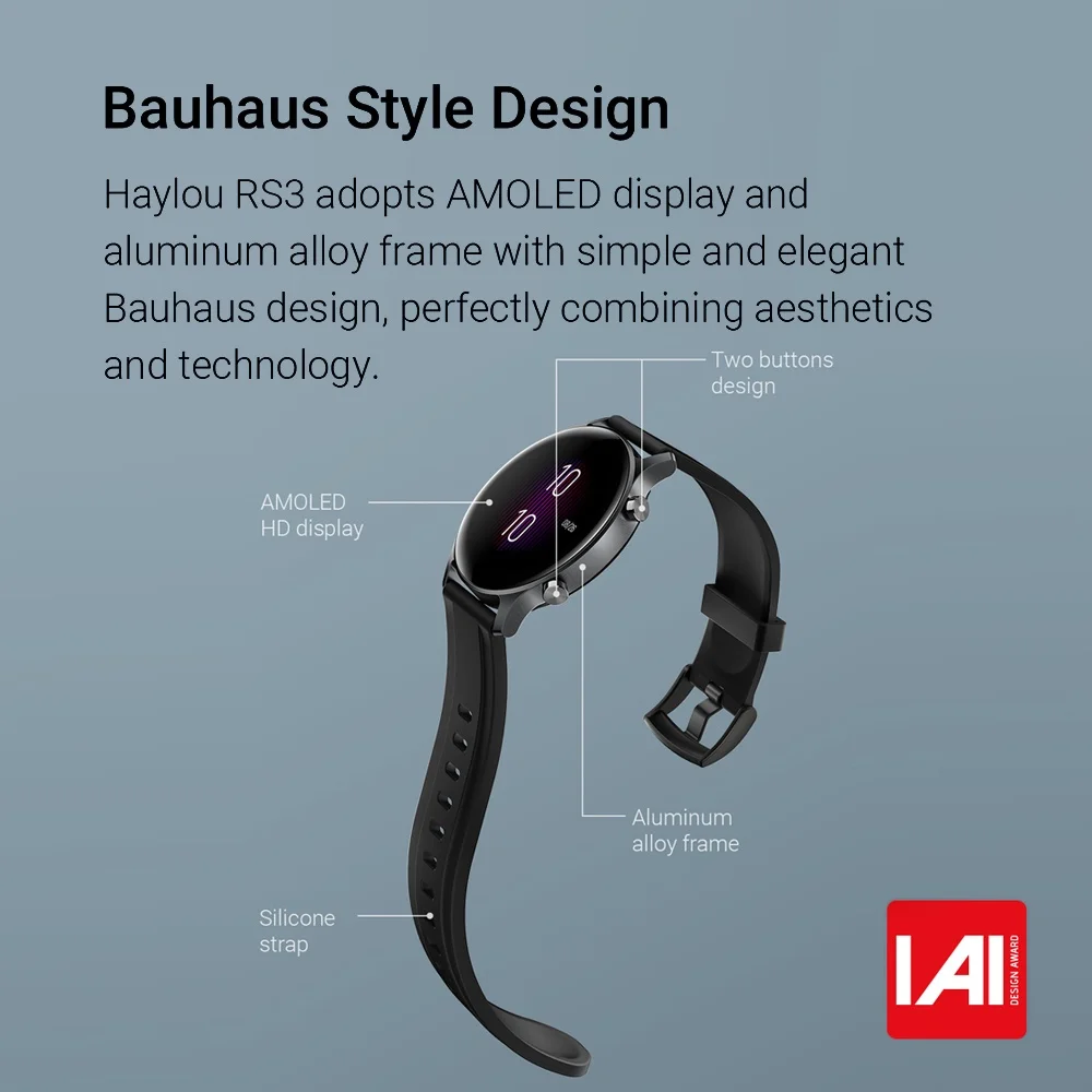 Оригинальные Смарт-часы HAYLOU RS3 LS04 с AMOLED дисплеем и GPS водонепроницаемые 5ATM
