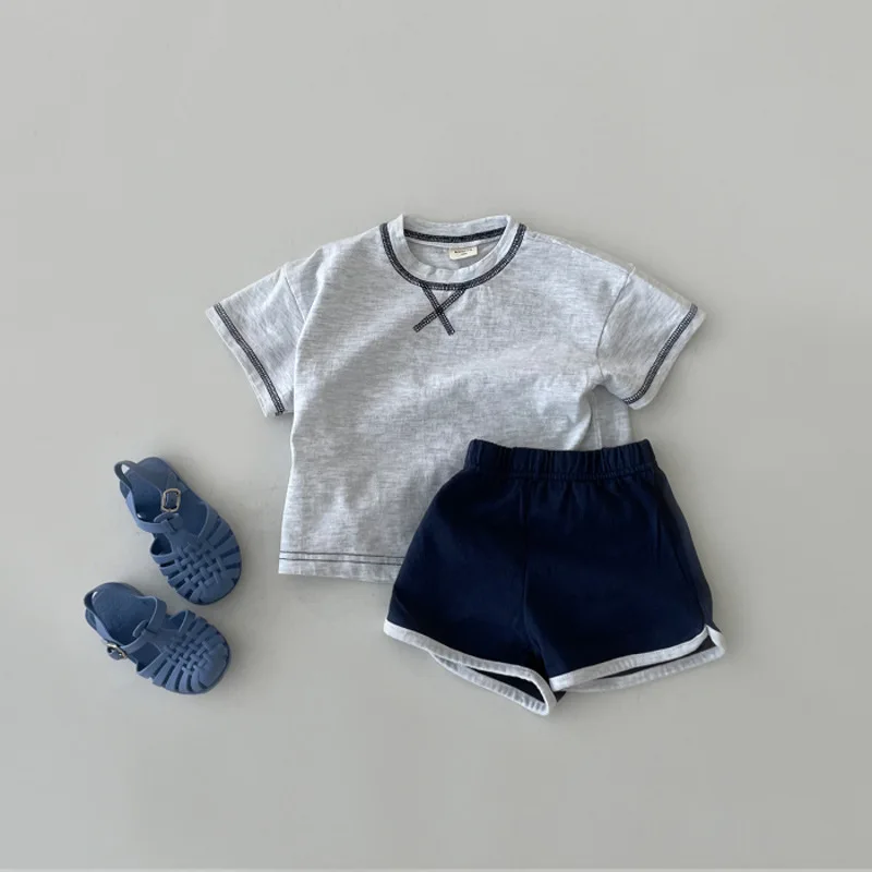 

Summer Baby Short Sleeve sports suit 2022 new boys' and girls' cotton top T-shirt + shorts simple casual two piece set