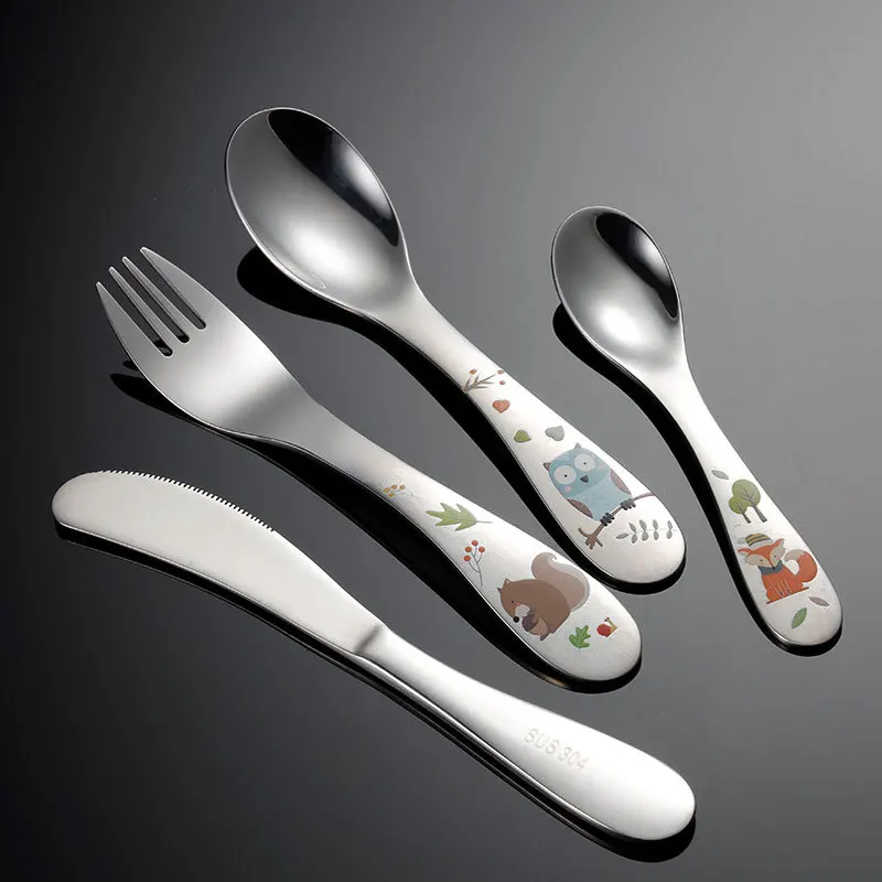 

304 Stainless Steel Children's Knife, Fork and Spoon Animal Cartoon Cute Cutlery Birthday Gift Set Baked Flower Craft