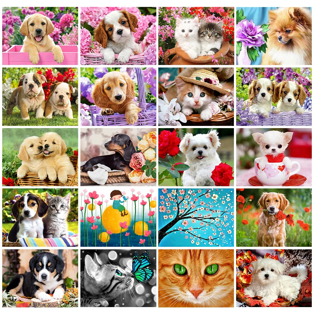 5D Diy Diamond Painting Animal Dog Full Round/Square Rhinestone Cat Mosaic Embroidery Cross Embroidery Kit Home Decoration Gift