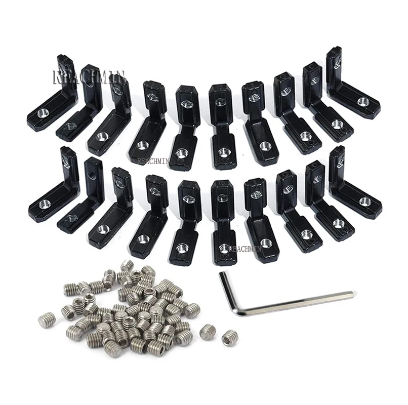 

20Pcs Black T Slot L-Shape Interior Inside Corner Connector Joint Bracket for 2020 Series Aluminum Extrusion Profile Slot 6mm