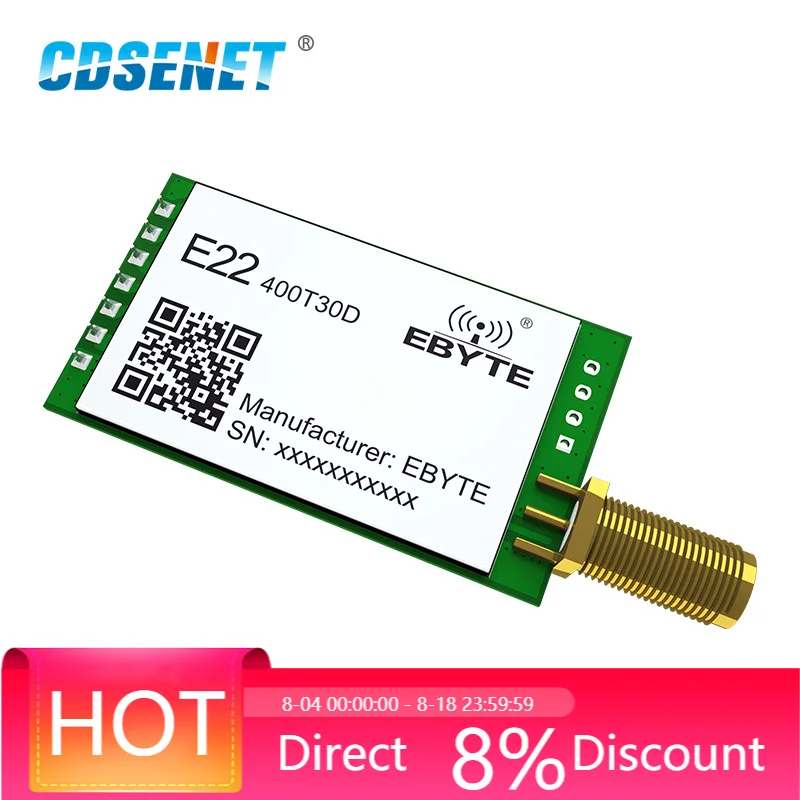 New LoRa Semtech SX1268 410.125~493.125MHz Rf Transceiver Module E22-400T30D 30dBm 1W Long Range UART DIP Serial Port Module