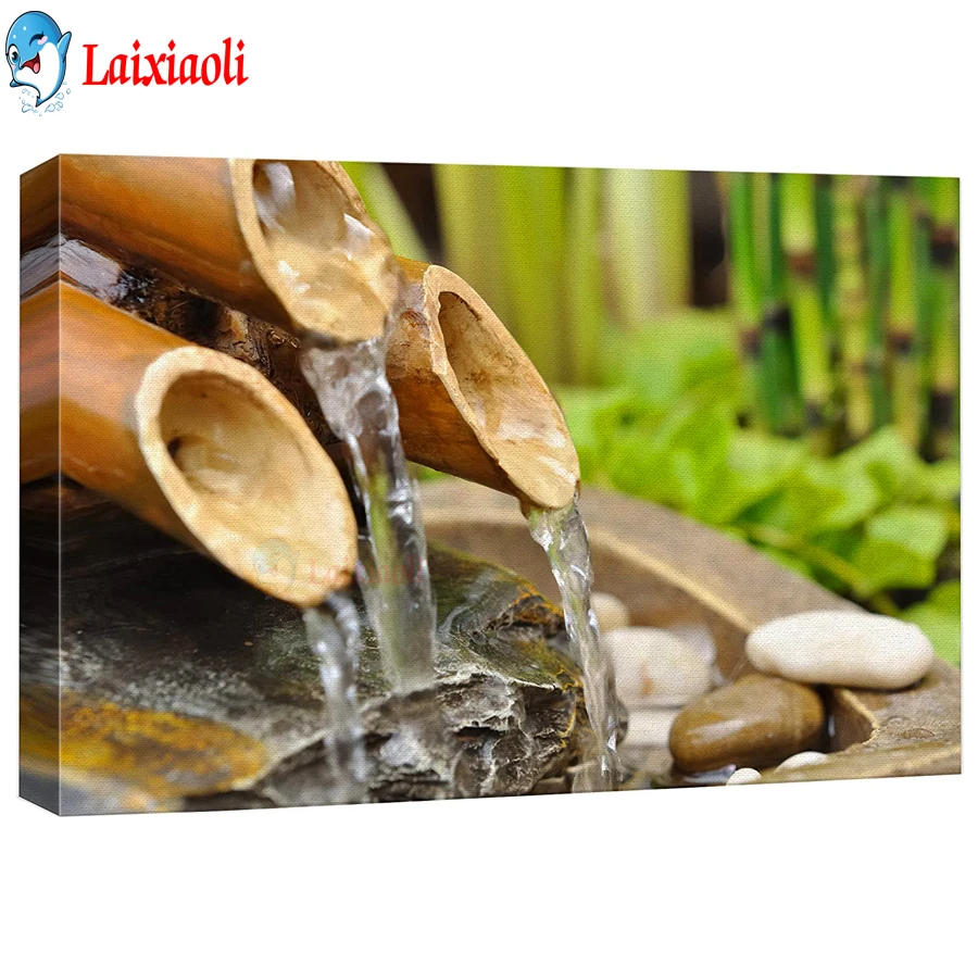 

Bamboo waterfall zen forest flowers nature Diamond Painting Diamond embroidery 5d diy full square Diamond mosaic diamond paint