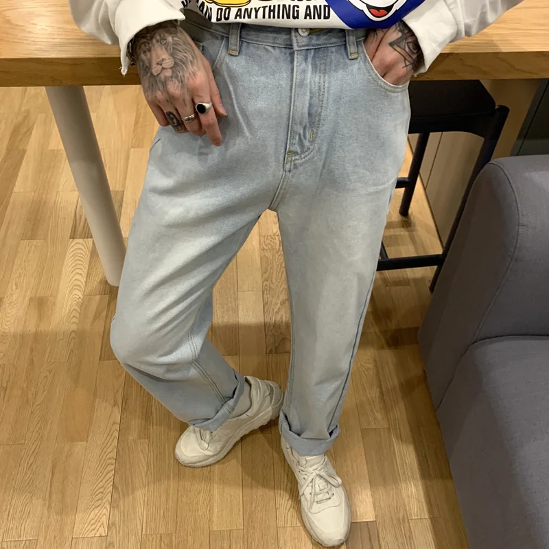 Streetwear Men 2022 New Port Breeze Vintage Jeans Loose Recreational Straight Cylinder Blue Temperament Trousers Autumn Female