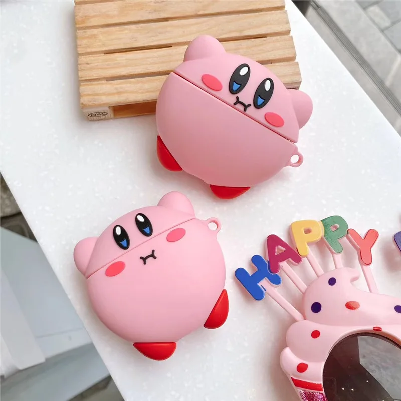 

Kirby Cute Cartoon Earphone Keychain Cover Case For Airpods 1 2 3 Pro Headphone Box Charging Protective Keyring Soft Gift Woman