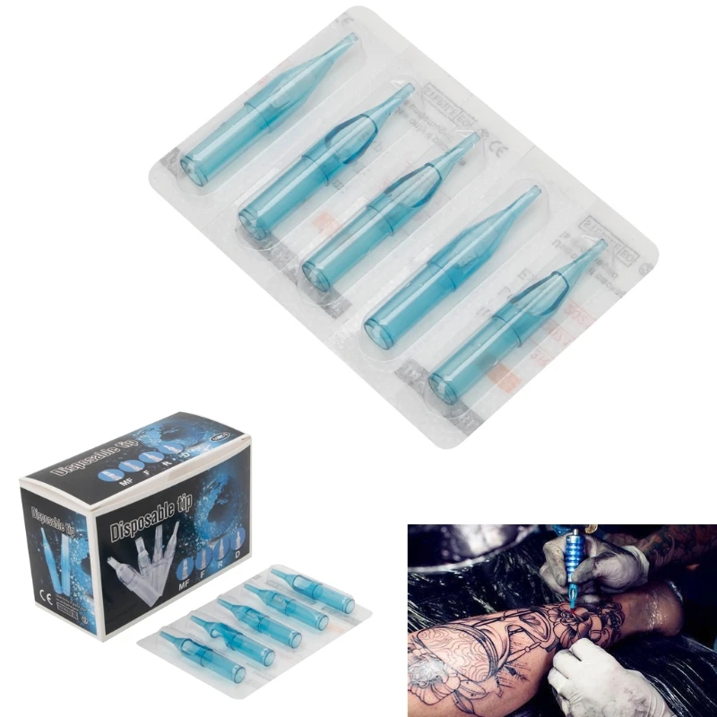 50Pcs Lot Pro Sterile Disposable Tattoo Nozzle Tips Needle Tube Pick RT FT Blue