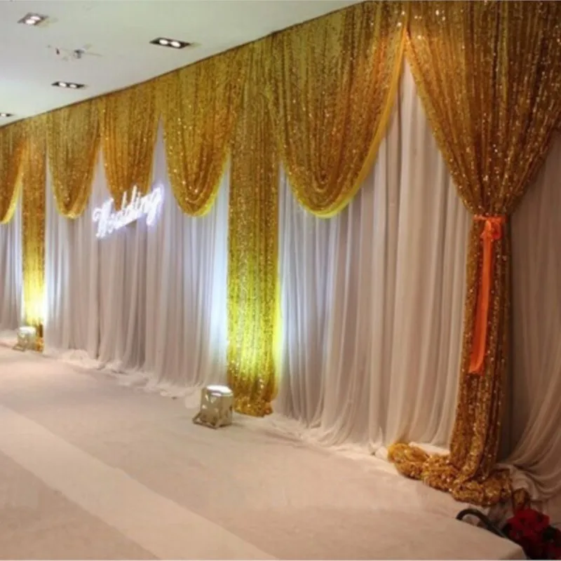

10ft X 20ft White Backdrop With Shiny Gold Sequin Wedding Stage Curtain