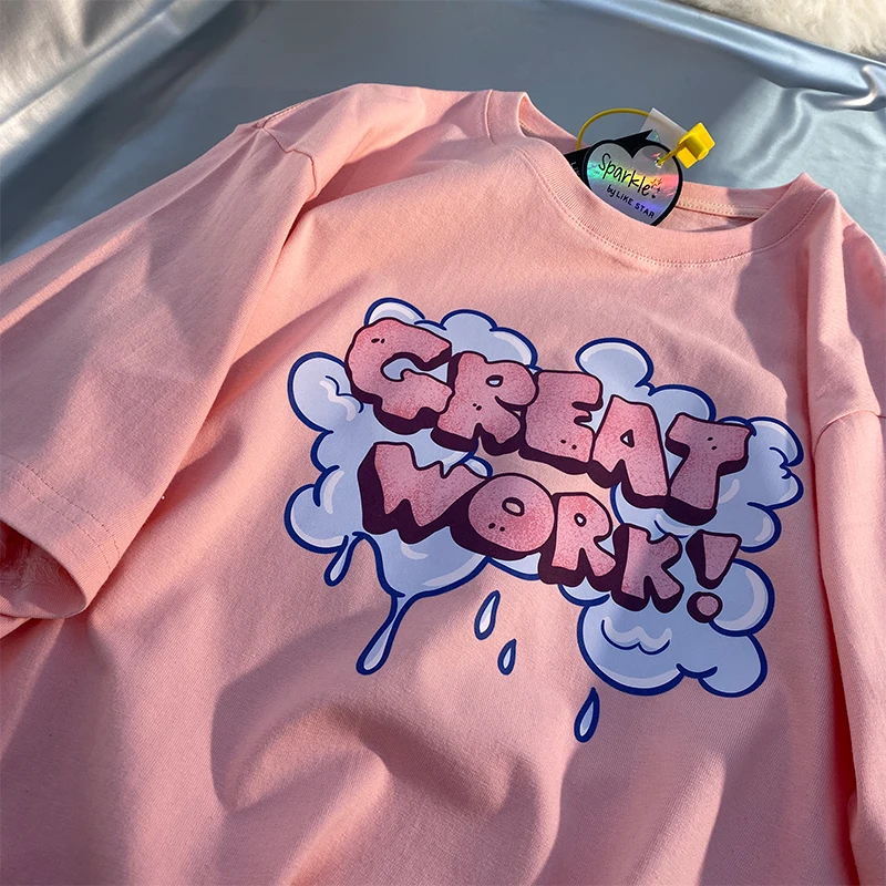 

Summer Round Neck Short Sleeve Cotton T-shirt Women Simple Streetwear Women Fashion Top Letter Funny Cute Tees Harajuku Tshirt