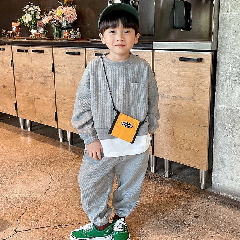 Boys Suit Sweatshirts +Pants Cotton 2Pcs/Sets 2022 Grey Spring Autumn Thicken Teenager Kid Outdoor Plus Size Children Clothing