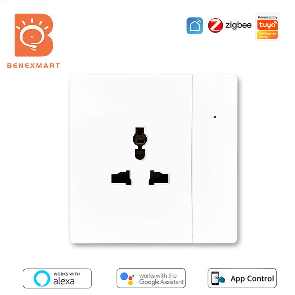 

Benexmart Tuya Zigbee 16A Smart Universal Socket Wall Outlets with Push Button Switch Alexa Google Home Voice Control 86 EU Type
