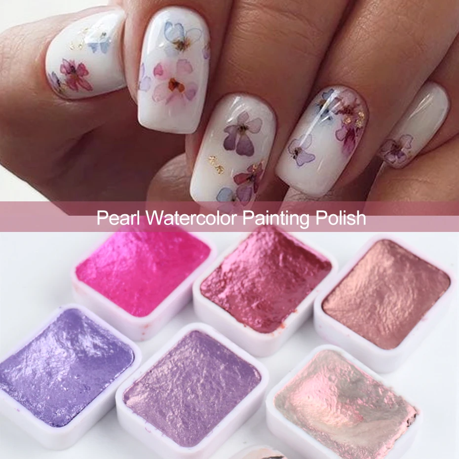 6/12pcs Shimmer Watercolor Nail Art Solid Pigment Paint Polish Glitter Marble Acuarelas Metallic Pearlescent Decoration JI1838-4 images - 4