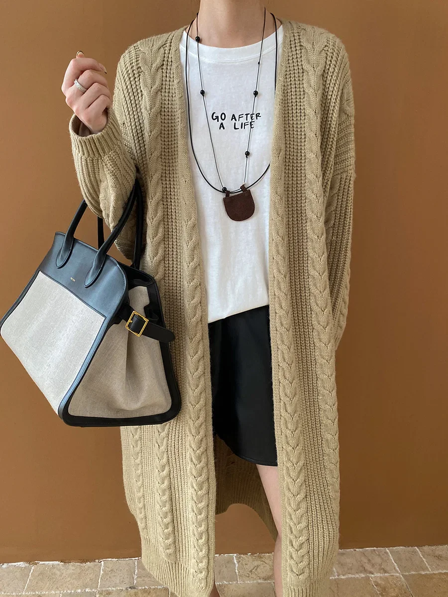 Винтажный вязаный кардиган с V-образным вырезом и длинным рукавом