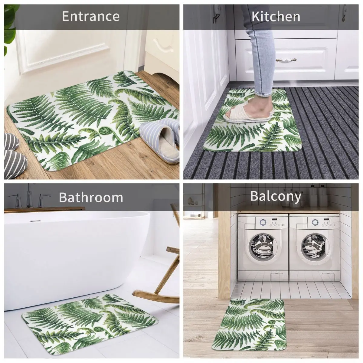 

Watercolor Fern Leaves Bath Mat Decor Forst 3D Rug Carpet Doormat Non-slip Entrance Living Room Home Kitchen Bathroom Hallway