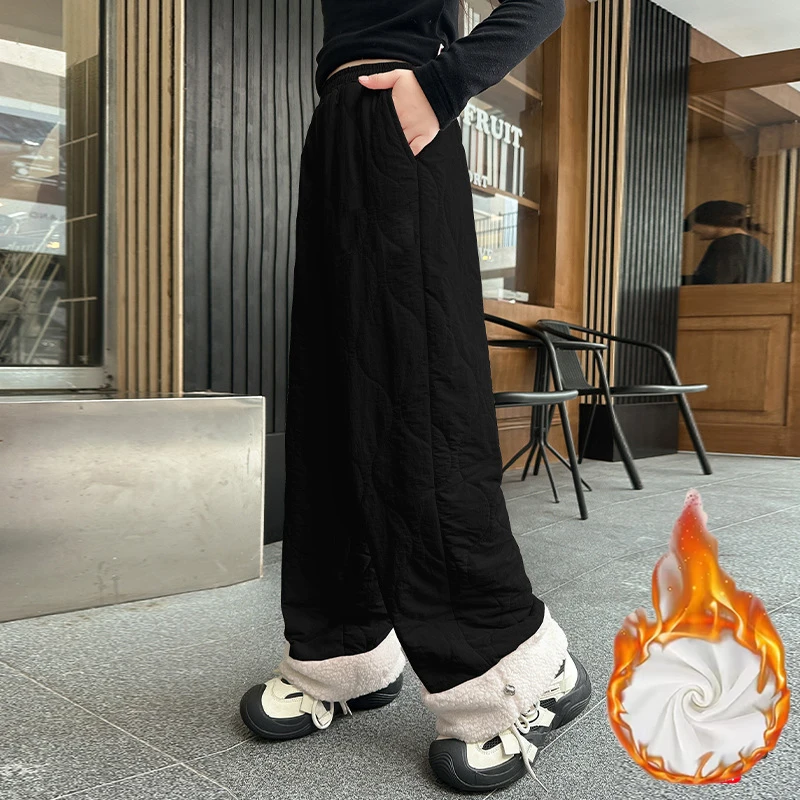 Женские зимние штаны толстые утепленные водонепроницаемые широкие брюки на