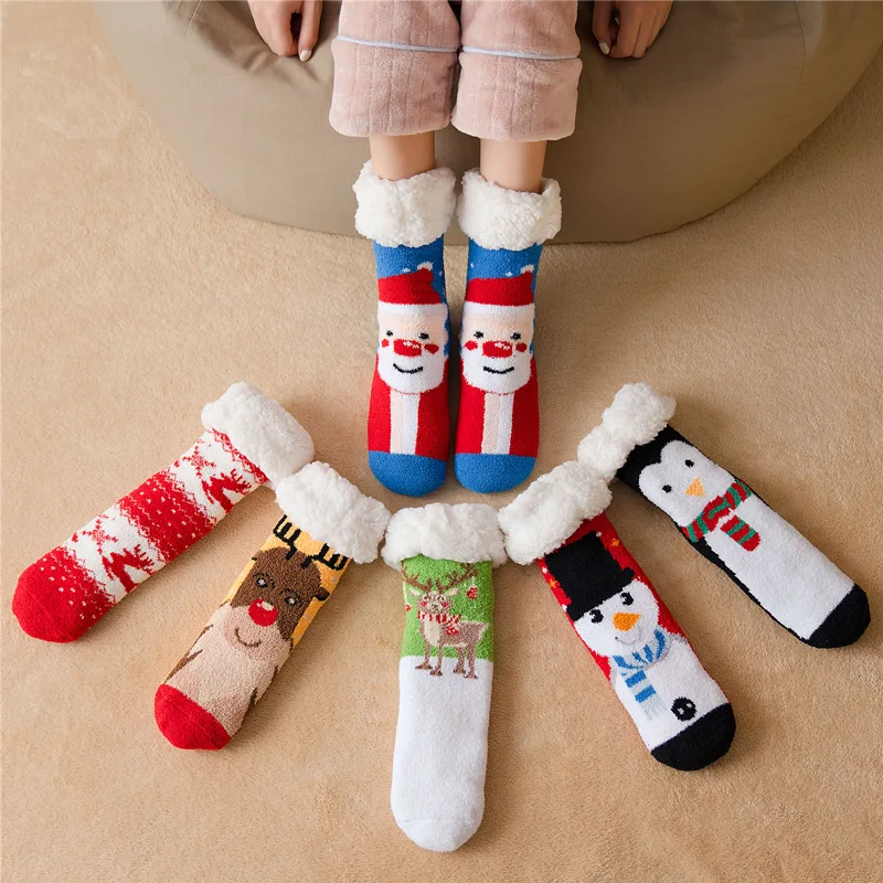 

Winter Thick Super Warm Women Christmas Socks Lamb Wool Soft Comfortable Cute Elk Snowman Santa Claus Christmas Gifts for Girls