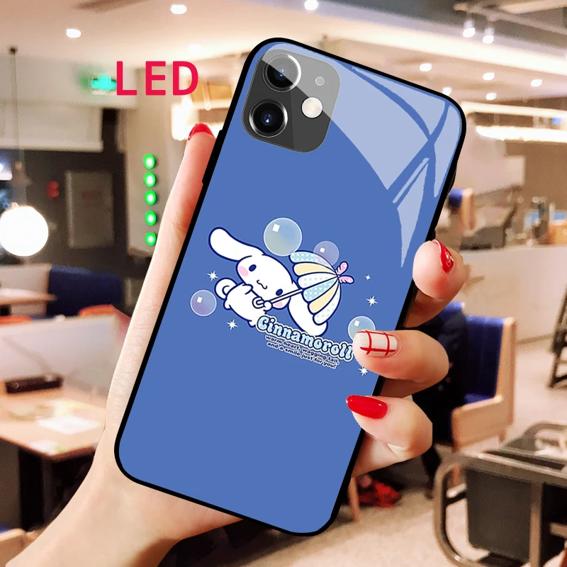 

C-Cinnamoroll Luminous Tempered Glass phone case For samsung note 20 21 22 FE Pro ultre plus Fashion LED Backlight cool cover