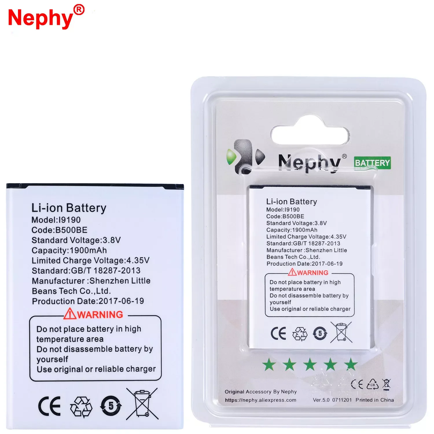 NEW 100% Original Nephy Battery For Samsung Galaxy S4 mini i9190 i9192 GT-i9190 GT-i9192 1900mAh 2019 New Mobile Phone Accumulat