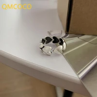 qmcoco ins fashion silver color simple heart shape rings party jewelry for women wedding romantic elegant jewelry accessories