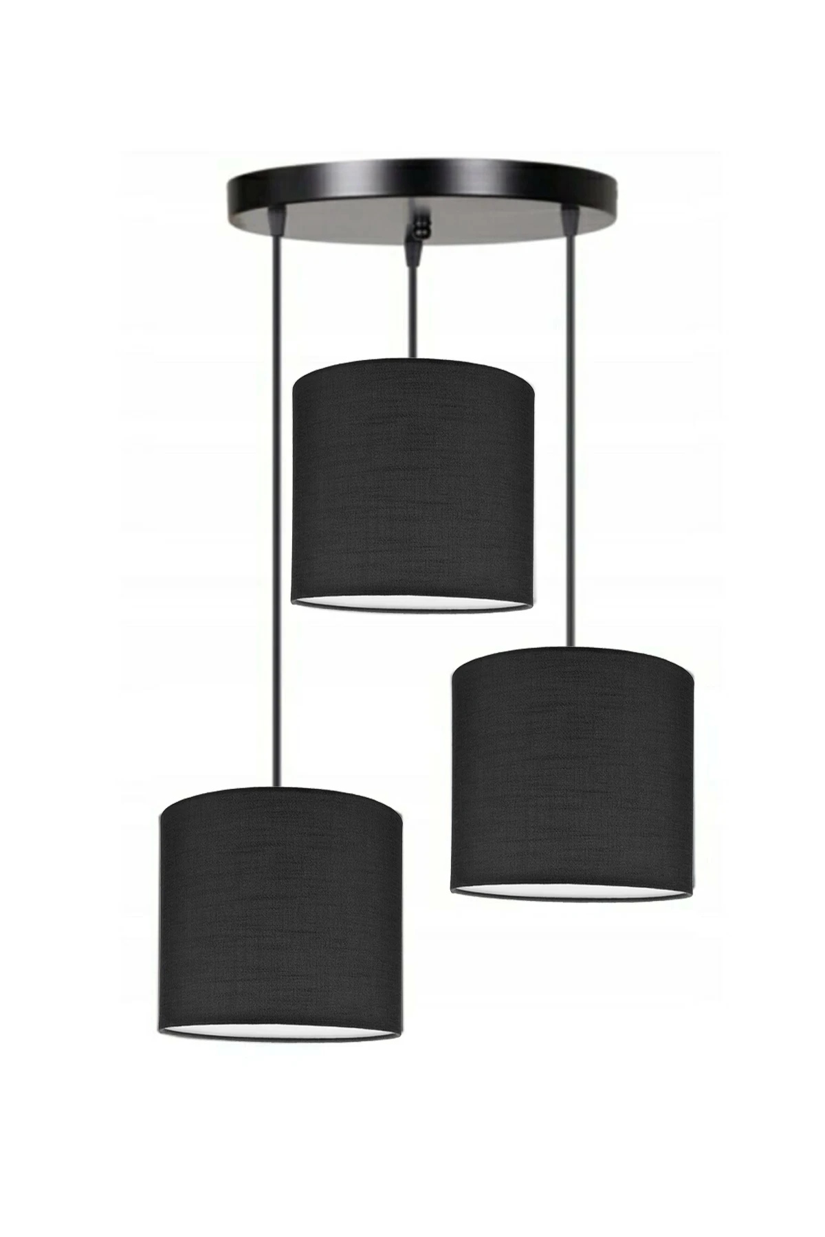 3 Heads Black Cylinder Fabric Lampshade Pendant Lamp Chandelier Modern Decorative Design For Home Hotel Office Use