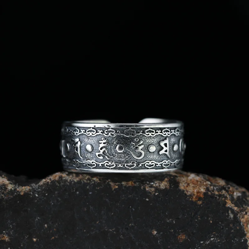 

Rotating Buddhist Six-character Truth For Men Male Pure Silver Rings Fine Jewelry Holiday Gifts