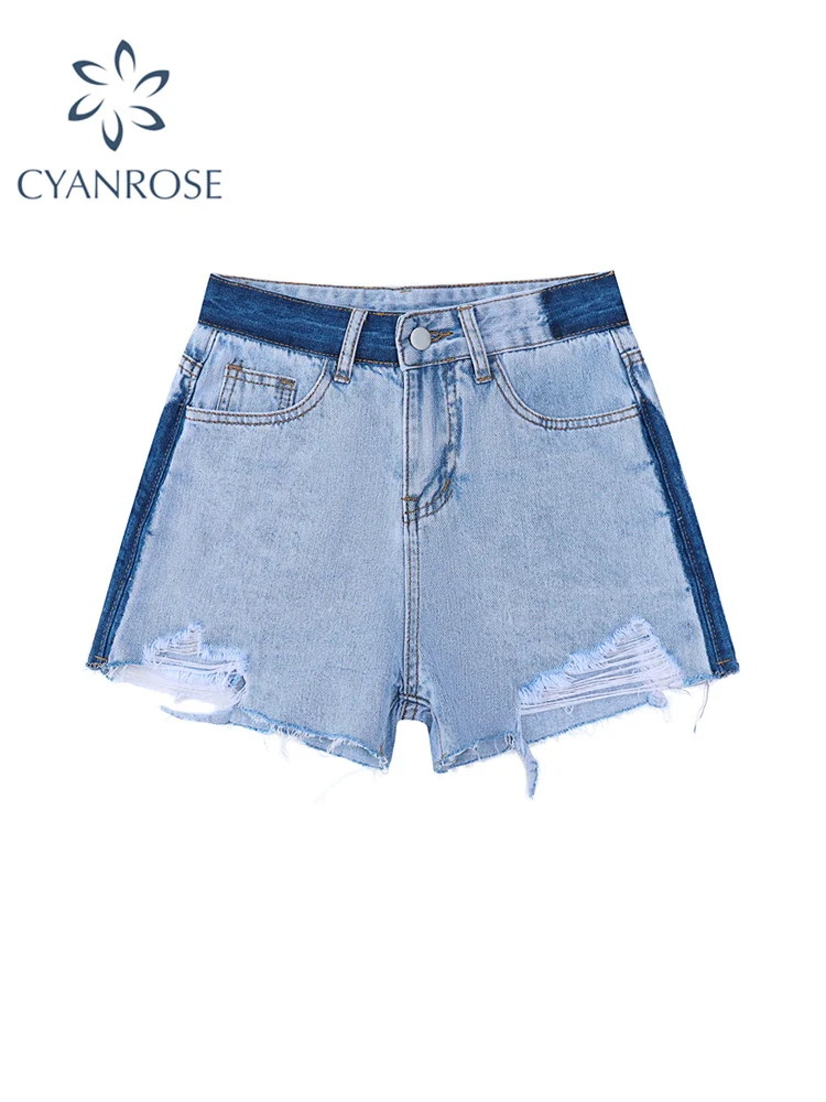 

Ripped Jeans Shorts Women's Casual Vintage Streetwear Female Y2k Baggy High Waist Chic Patchwork Washed A-line Denim Hot Shorts