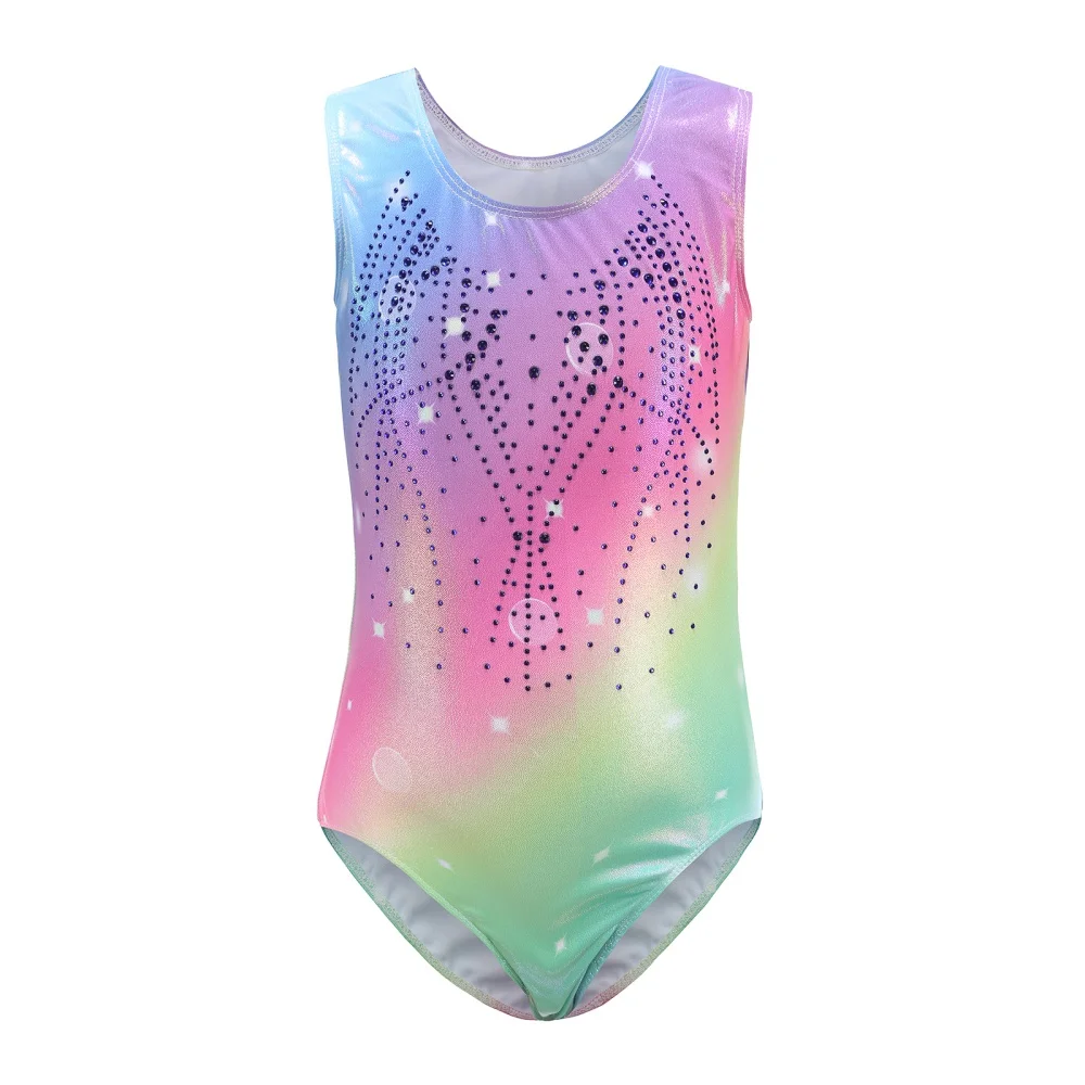 

Girls Sleeveless Gymnastics Leotards Glittering Ballet Dance Bodysuits Kids Children Tank Teens Athletes Skating Leotard