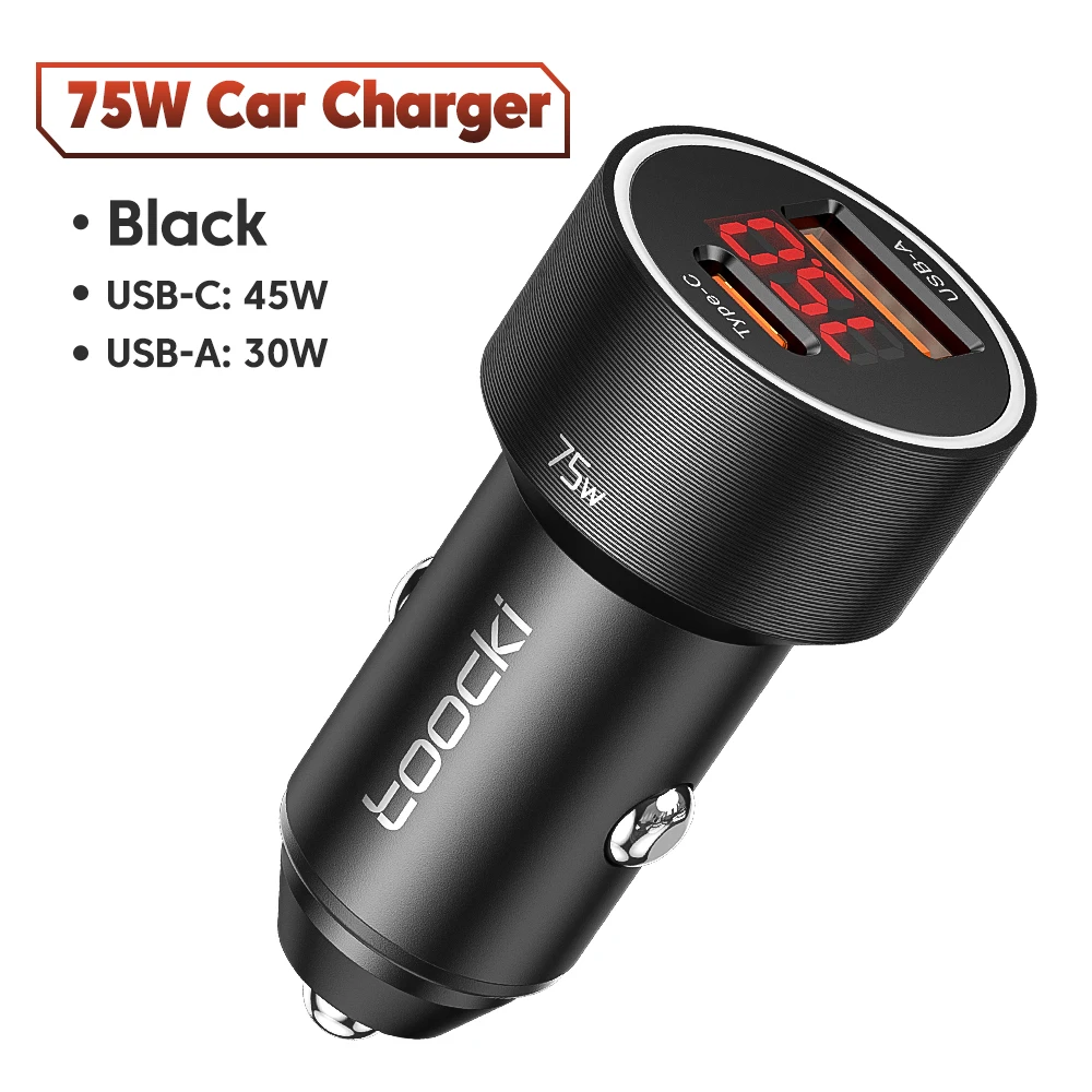 

Toocki 75 Вт USB C Автомобильное зарядное устройство Quick Charge 4.0 PD3.0 SCP Быстрое автомобильное зарядное устройство для телефона для iPhone 14 13 12 Samsung S23 S22 Xiaomi Huawei
