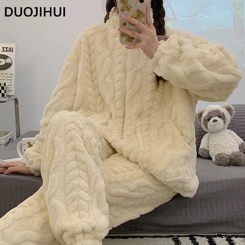 DUOJIHUI простой пуловер на молнии 7 цветов Свободная Пижама для женщин зимние