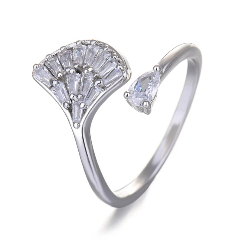 

Full Diamond Ginkgo Leaf Open Ring Female Personality Inlaid Zircon Simple Fan-Shaped Fashion Temperament Adjustable Ladies Ring