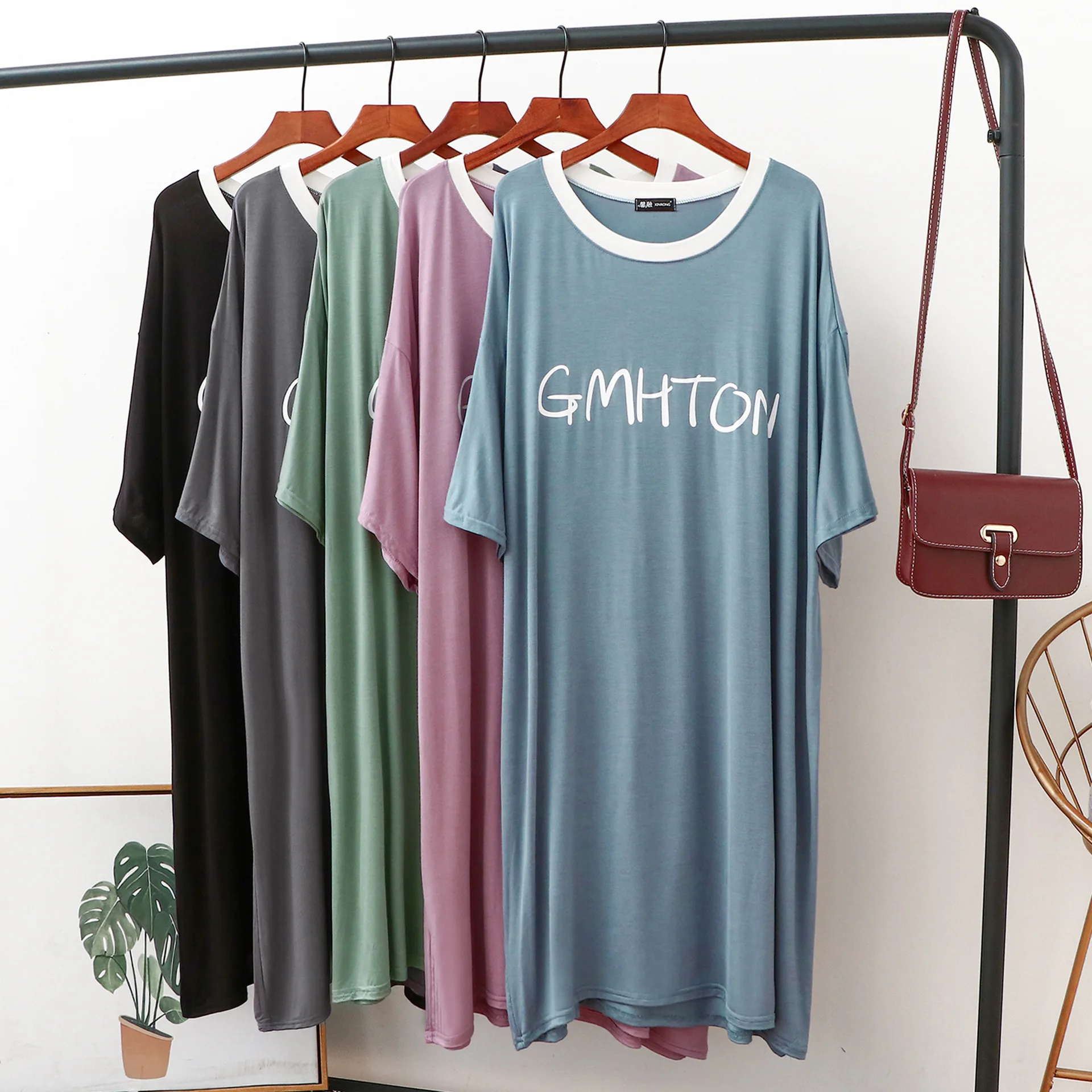 Summer with modal printed letters T-shirt dress code household contracted short-sleeved dress comfortable big skirt loose