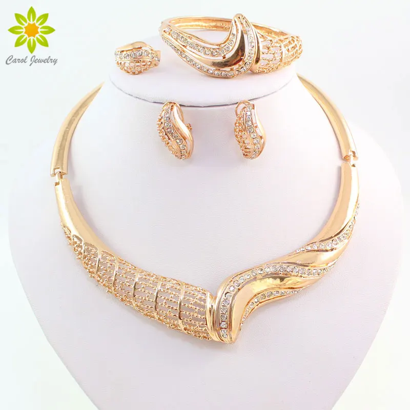 

Women Jewelry Sets For Wedding Accessories African Beads Crystal Pendant Statement Dress Necklace Earrings Bracelet Ring Set