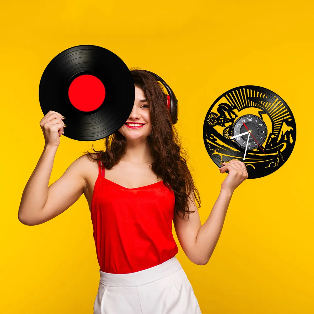 Настенные часы для горных байкеров винтажные виниловые настенные езды на горном