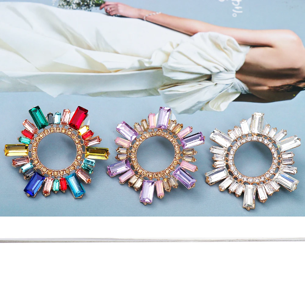 

2022 Rhinestone Flower Earrings for Women Dinner Wedding Fashion Statement Crystal Earring Luxury Jewelry Accessories