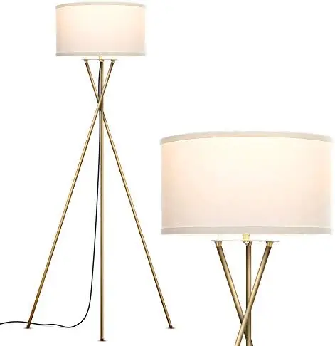 

LED Floor lamp, Modern Lamp for Living Rooms & Offices, Tall Lamp with Contemporary Drum Shade, Gold Tripod Standing Lamp fo