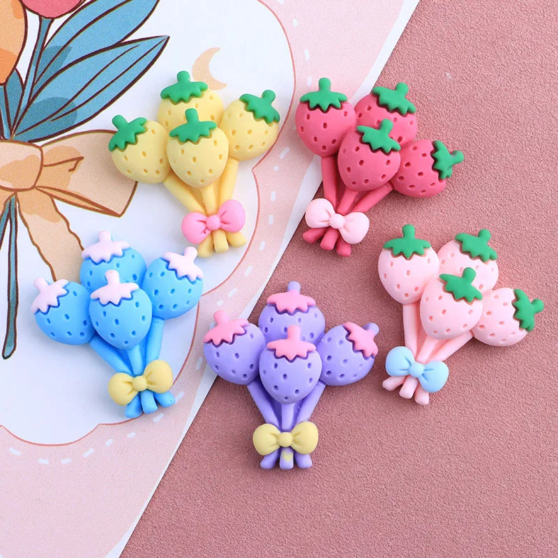 

Kawaii Flatback Resin Strawberry Bouquet Simulation Flowers Decoration Crafts Scrapbooking DIY Accessories