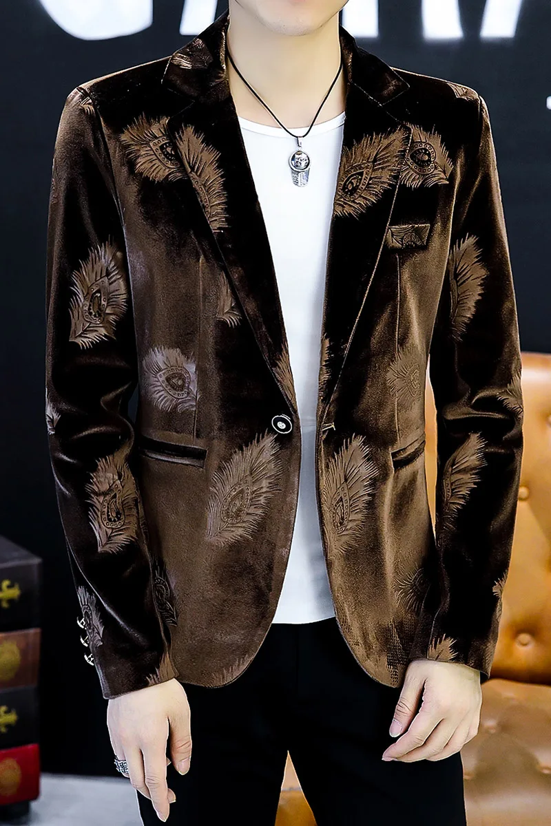 Мужской осенний бархатный костюм золотистого цвета новый мужской повседневный