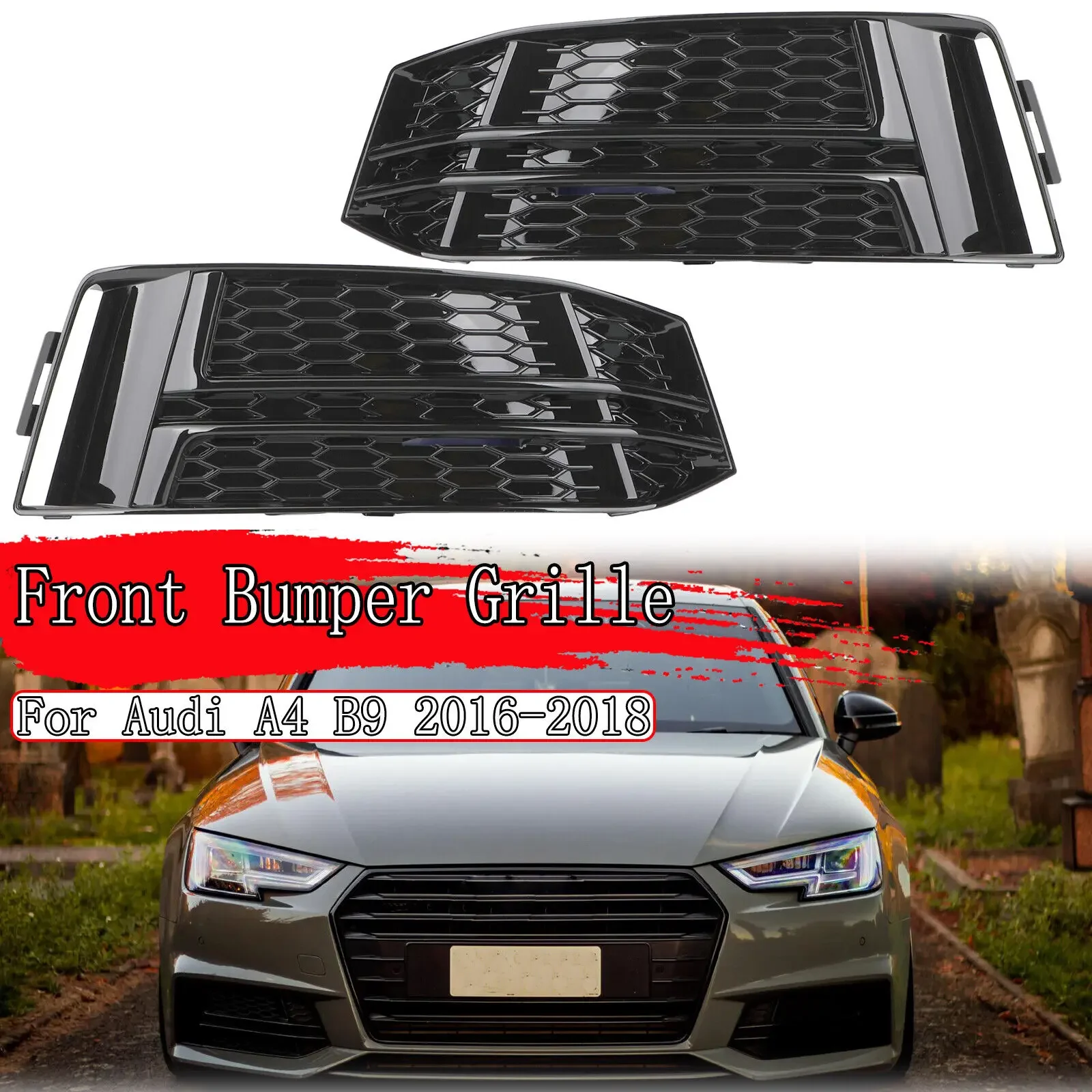 Левый и правый автомобильный глянцевый черный сотовый передний бампер