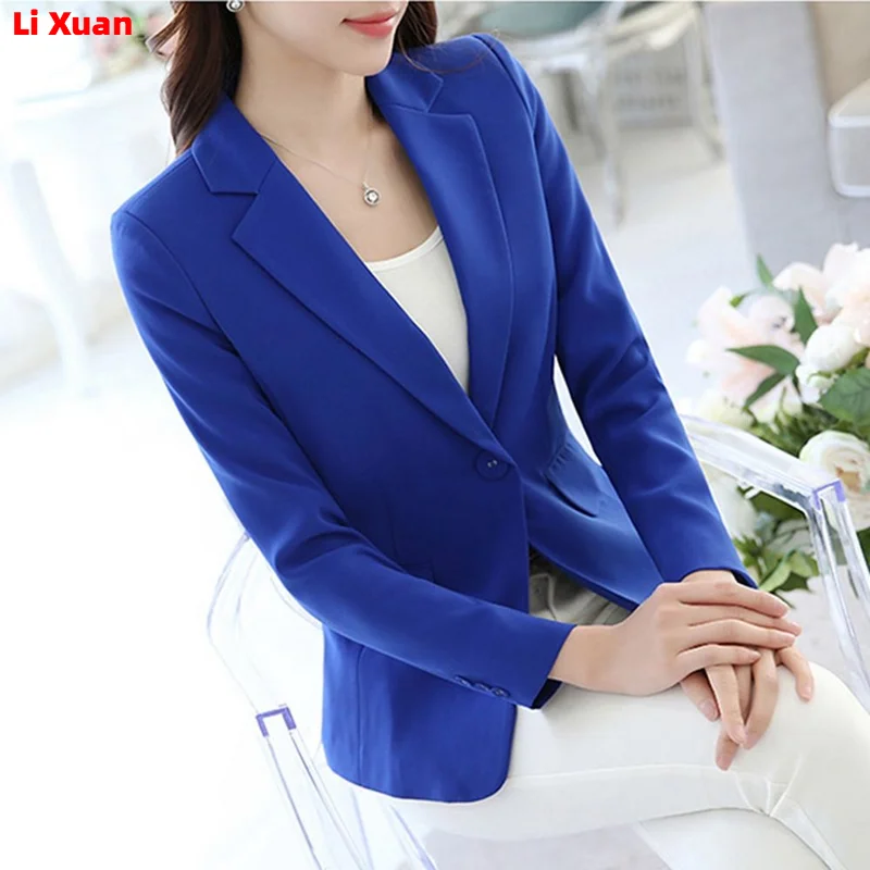 High Quality Korean Style Spring Autumn Coat Royal Blue Women Jacket  Long Sleeve Work Wear Office Uniform Blazer Outerwear
