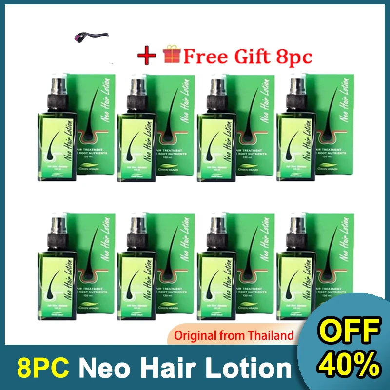 8PC 120ml Neo Hair lotion hair grow 120ml fast hair growth products orginal thailand made in thailand with drama roller for man