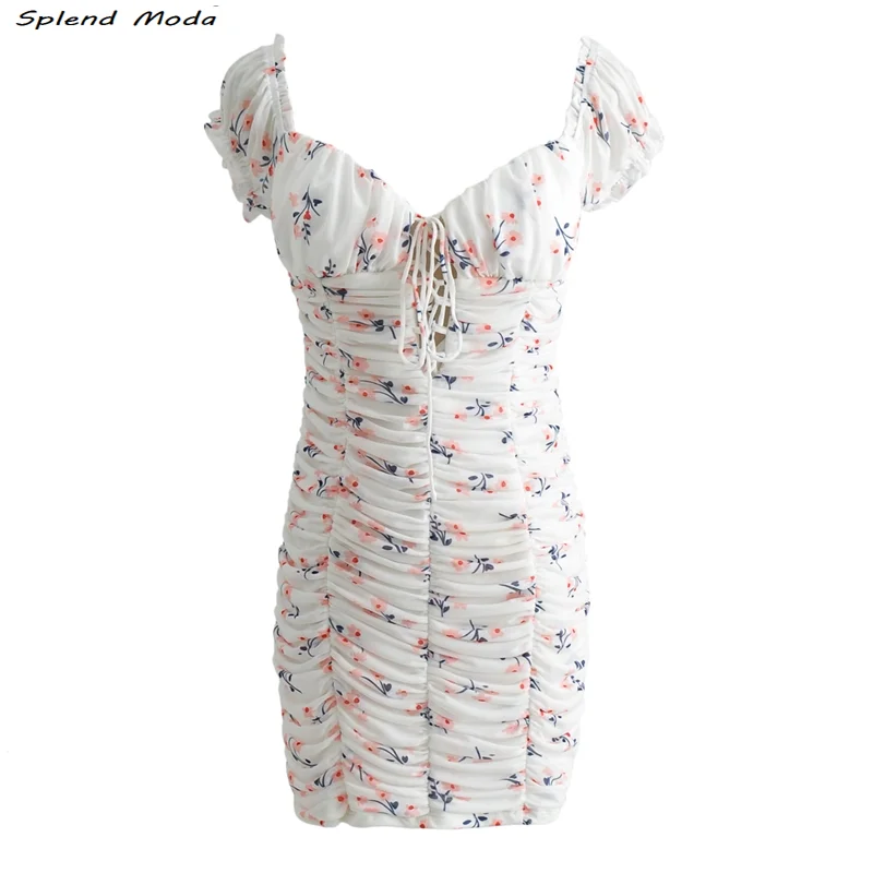 

Платье женское шифоновое с цветочным принтом, глубоким V-образным вырезом и открытой спиной