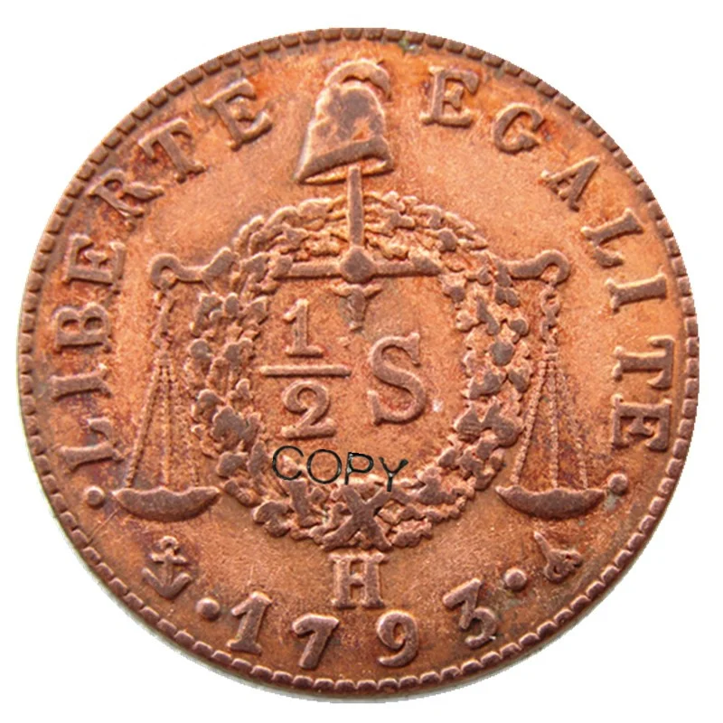 

France 1793H 1/2S 100% Copper Copy Coins