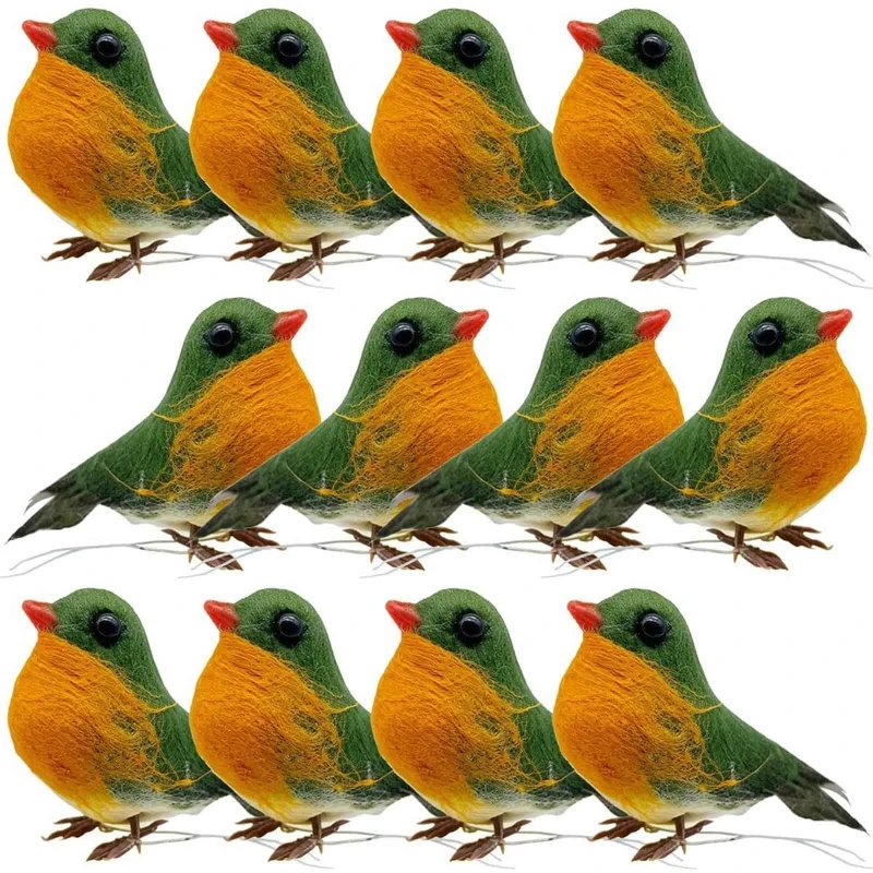 Robin Bird Ornaments 12pcs Artificial Feather Christmas Tree Decoration Crafts for Outdoor Garden Plant Decor
