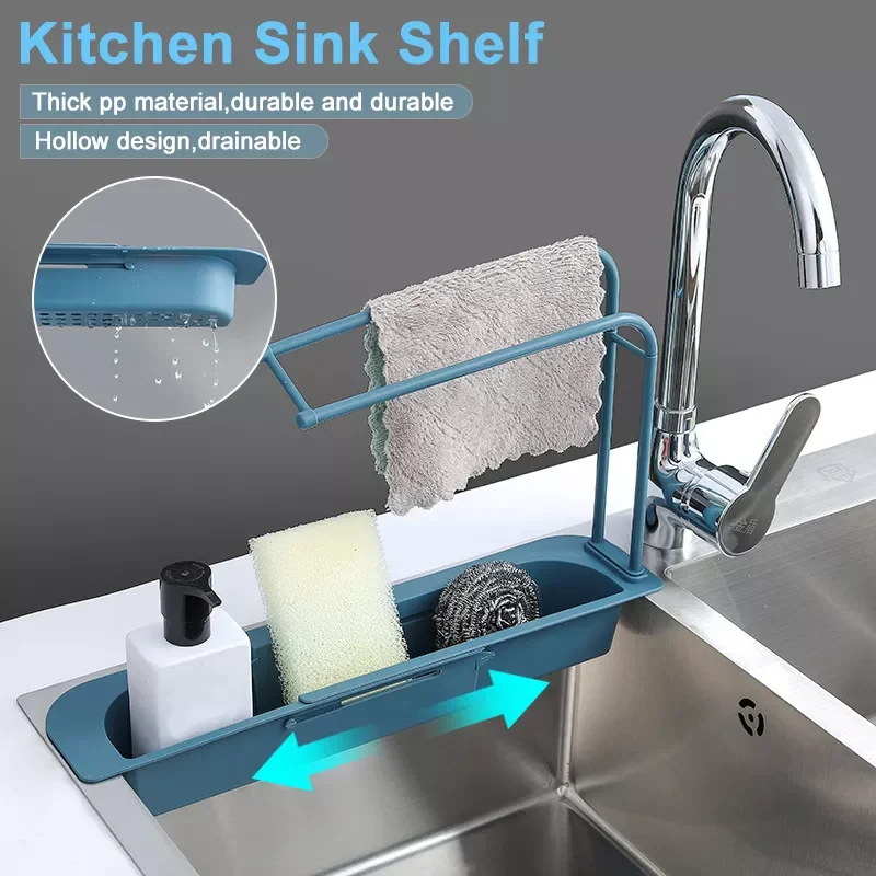 

NEW2023 Telescopic Sink Shelf Kitchen Sinks Organizer Soap Sponge Holder Sink Drain Rack Storage Basket Kitchen Gadgets Accessor