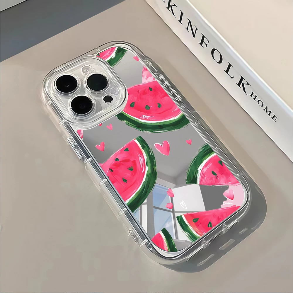 Фото Летний чехол для телефона с зеркальным эффектом и рисунком арбуза для iPhone 17 Air 15 16 17 Pro Max 14 13 12 11 7 8 Plus Pro XR X Max, мягкий, в стиле Ins №4