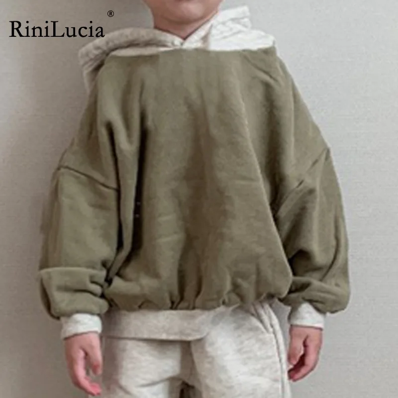 

RiniLucia Autumn Kids Sweatshirt for Girls Boys 2023 New Kids Clothes Solid Long Sleeve Hooded Pullovers spring Unisex Kids Tops