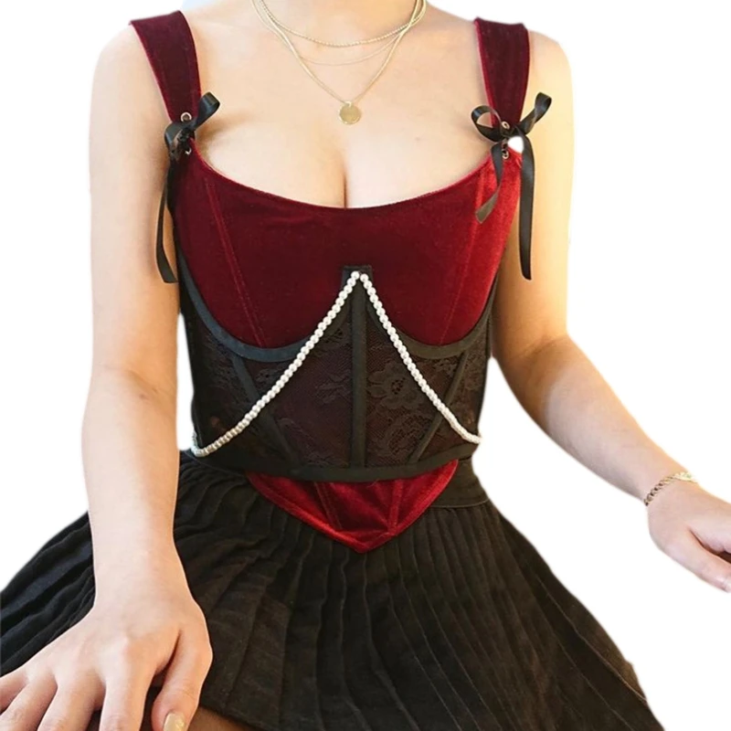 

Elastic Girls Adjustable Waist Corset with Dangle Pearl Chain Women Waistband