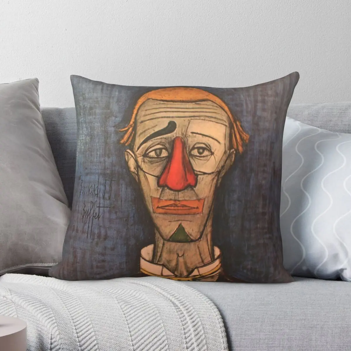 

Tete De Clown Bernard Buffet Pillowcase Polyester Linen Velvet Creative Zip Decor Car Cushion Cover 45x45