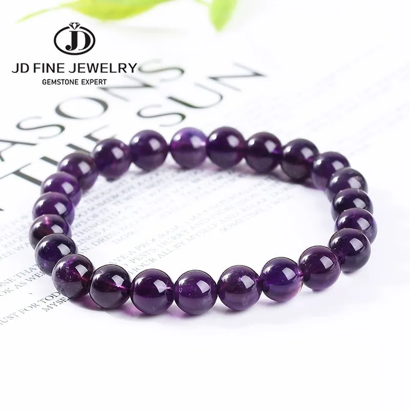 

JD Natural Amethyst Quartz Bead Bracelets Women Reiki Healing Energy Purple Crystal Stretch Bangles Yoga Jewelry Gifts For Lover